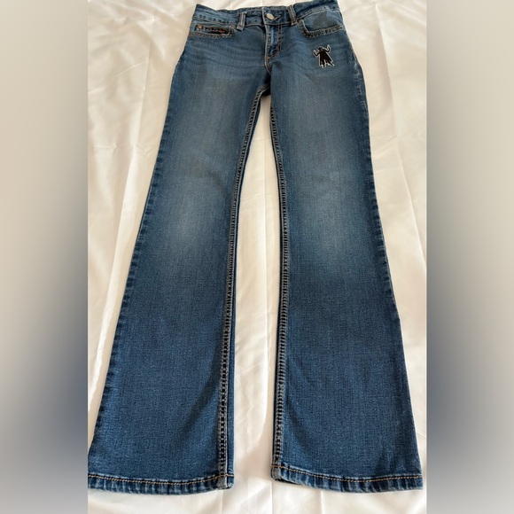 Wranglers Women W26 Bootcut Custom Rhinestone Pocket Stretch Western Jeans Y2K - Picture 4 of 16